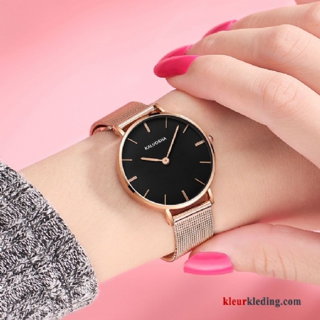 Dames Trend Echte Dun Eenvoudig Heren Student Mode Horloge Zwart