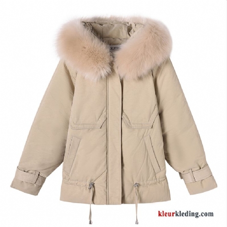 Dames Trend Groot Katoenen Jas Bontkraag Dikke Losse Winter Nieuw Beige