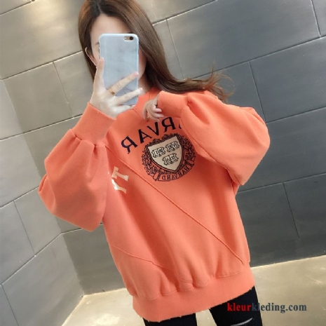 Dames Trend Lange Mouwen Losse Nieuw Jasje Hoodie Voorjaar Ronde Hals Oranje