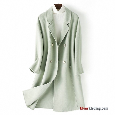 Dames Trend Losse Mode Jas Wol Elegante Groen Warme Winter