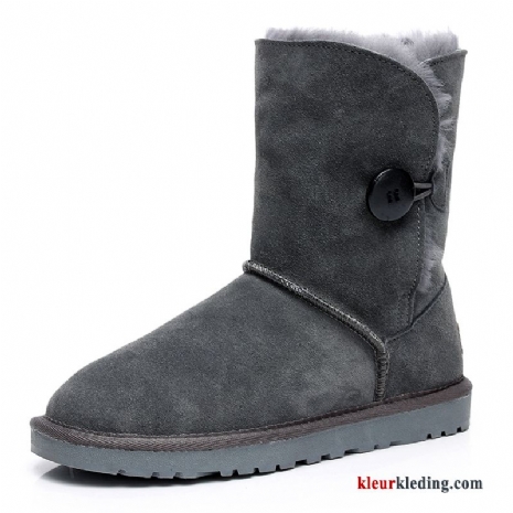 Dames Warm Donker Waterdicht Schoenen Echt Leer Sneeuw Laarzen Antislip Vrouwen Grijs