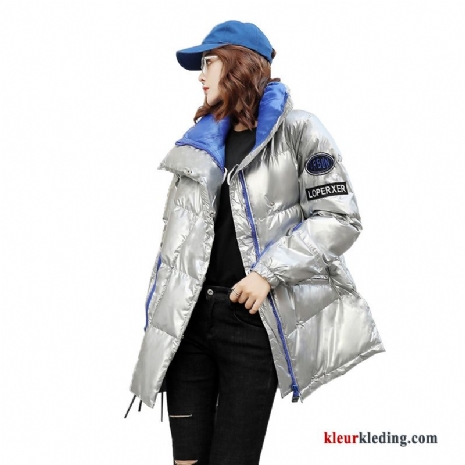 Dames Zilver Dikke Blauw Katoenen Jas Winter Winter Kleding Pailletten Nieuw