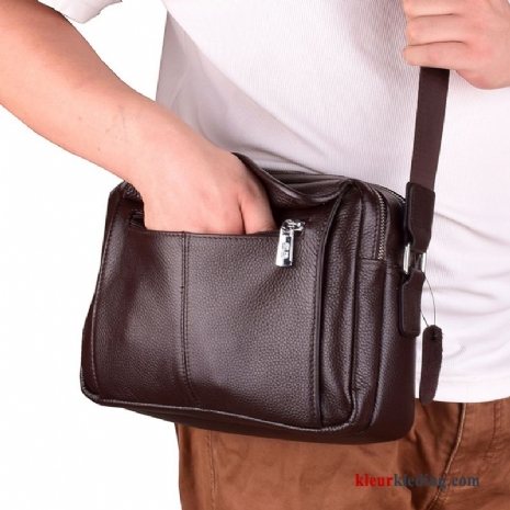 Echt Leer Schoudertas Business Mini Heren Casual Zacht Leer Messenger Tas Bruine