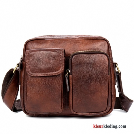 Echt Leer Tas Schoudertas Casual Heren Messenger Tas Met De Hand Origineel Kaki