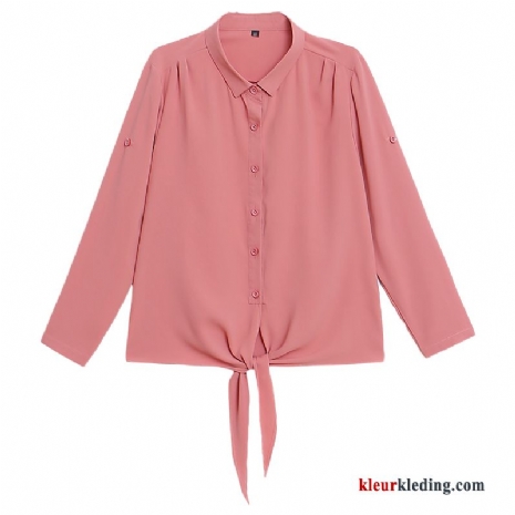 Elegante Nieuw Herfst Blouse Overhemd Roze Chiffon Mini Ontwerp Dames