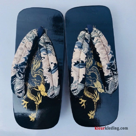 Flip Flops Hoge Hakken Pantoffels Mannen Antislip Schoenen Dikke Zool Houten Slipper Heren Blauw