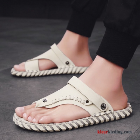 Flip Flops Leer Sandaal Zomer Pantoffels Schoenen Casual Alle Wedstrijden Mannen Heren Beige