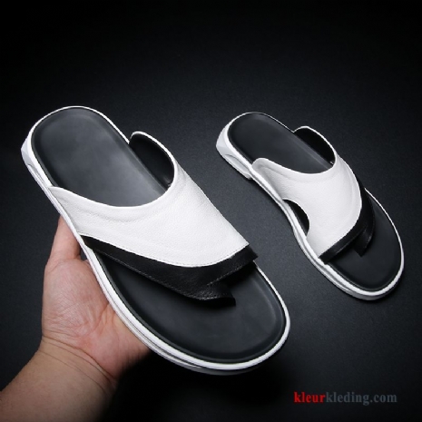 Flip Flops Trend Pantoffels Echt Leer Mannen Zachte Zolen Bovenkleding Zomer Slipper Heren Wit