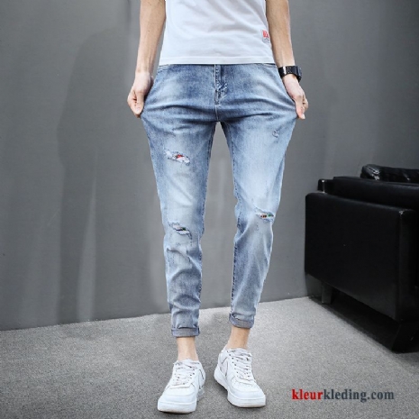Gaten Casual Broek Trend Voorjaar Trendy Merk Elastiek Spijkerbroek Jeans Heren