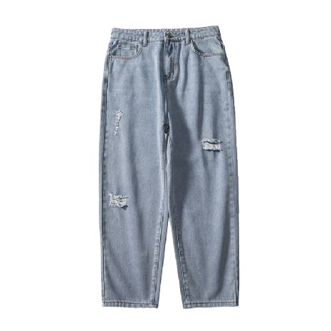 Gaten Spijkerbroek Jeans Trendy Merk Losse Rechtdoor Blauw Heren