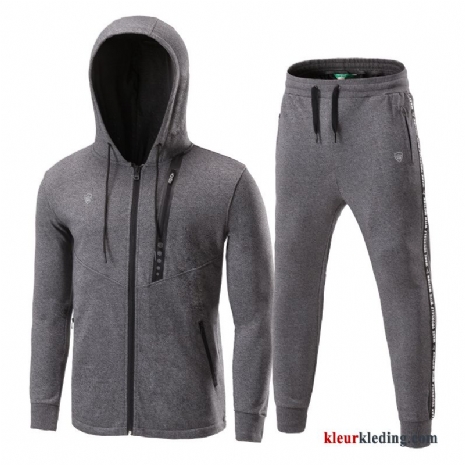 Grijs Heren Twee Stukken Running Herfst Hoodie Sportkleding Pak