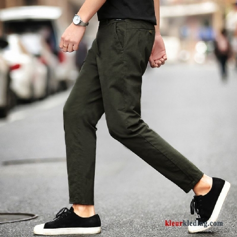 Groen Potlood Broek Voorjaar Elastiek Heren Slim Fit Effen Kleur Zomer