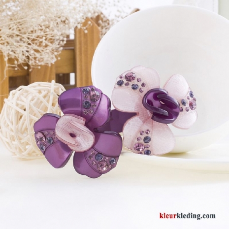 Haarspeld Bloemen Dames Hoofdtooi Paardenstaart Accessoires Strass Veerklemmen Purper