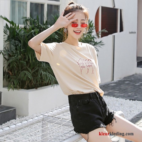 Halve Mouw Trend Dames Losse T-shirts Korte Mouw Jasje Nieuw Abrikoos Kleur