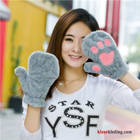 Handschoen Dames Halve Vinger Verdikken Winter Poot Cartoon Blijf Warm Lovers