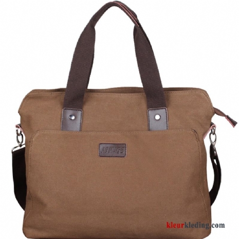 Handtas Bruin Casual Heren 14 Inch Business Messenger Tas Canvas