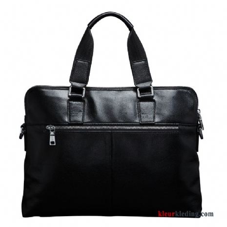 Handtas Tas Messenger Tas Casual Aktetas Business Verticaal Heren Leer Zwart