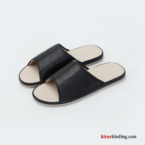 Heren Binnen Slippers Vrouwen Pantoffels Lovers Zomer Houten Antislip Zwart