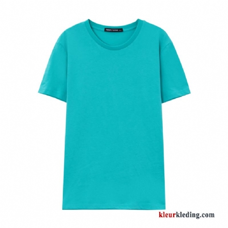 Heren Blauw Effen Kleur T-shirts Onderhemd Korte Mouw Trend Voorjaar Katoen