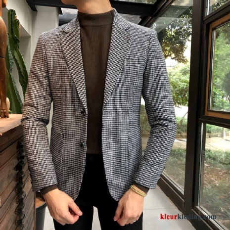 Heren Blazer Mooi Pak Jasje Casual Brits Trend Grijs Mannelijk Vogel