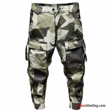 Heren Cargo Broek Zomer Groen Dunne Mini Trendy Merk Losse Casual Broek Camouflage