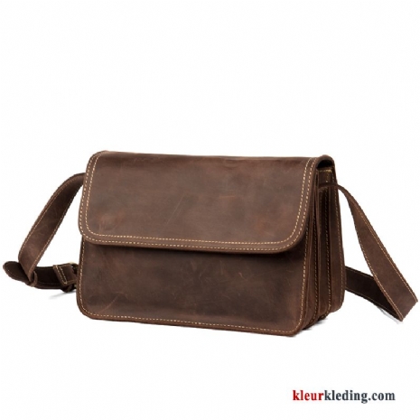 Heren Casual Leer Echt Leer Vintage Tas Diepe Messenger Tas Schoudertas Bruine