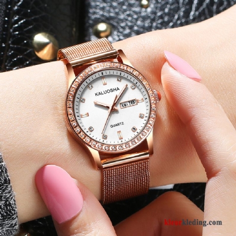 Heren Echte Dames Student Mode Trend Horloge Echt Leer Gouden