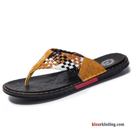 Heren Flip Flops Echt Leer Pantoffels Zomer Sandaal Slipper Antislip Outdoor Trend