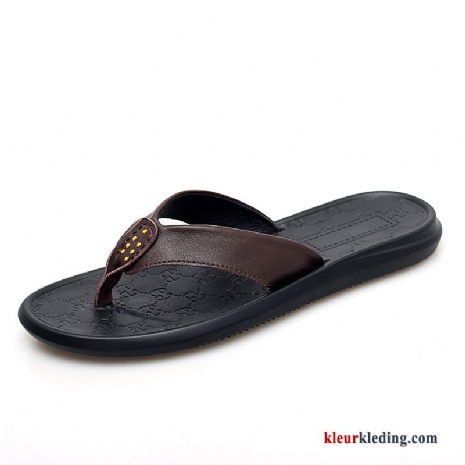 Heren Flip Flops Outdoor Echt Leer Trend Slipper Schoenen Zomer Mannen Sandaal Zwart