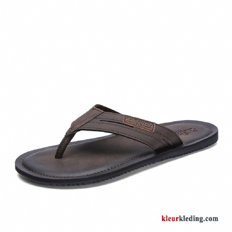 Heren Flip Flops Pantoffels Slipper Schoenen Zomer Jeugd Bovenkleding Leer Bruin