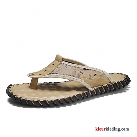 Heren Flip Flops Slipper Mannen Persoonlijk Outdoor Zomer Sandaal Pantoffels Leer Kaki