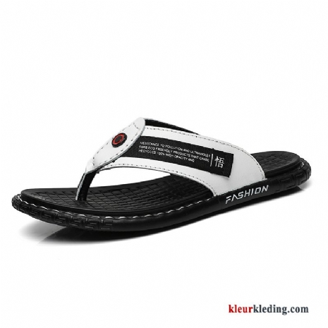 Heren Flip Flops Trend Antislip Zomer Echt Leer Pantoffels Mannen Sandaal Strand Wit