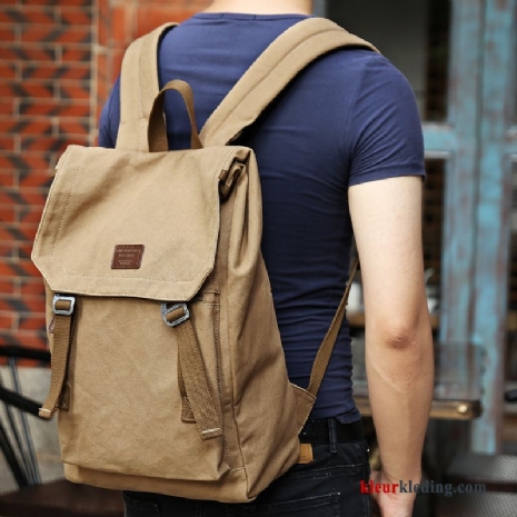 Heren Gemiddelde Tas Canvas Schooltas Mode Rugzak Reizen Casual Kaki