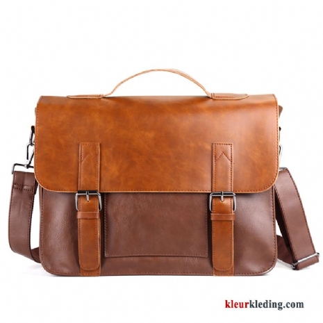 Heren Handtas Aktetas Vintage Trend Business Casual Leer Nieuw Schoudertas Geel