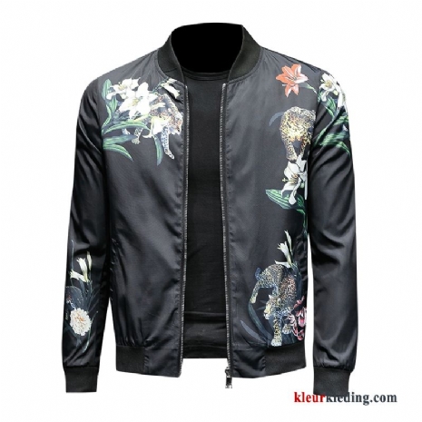 Heren Herfst Trend Bloemen Jack Bedrukken Zwart Slim Fit Nieuw