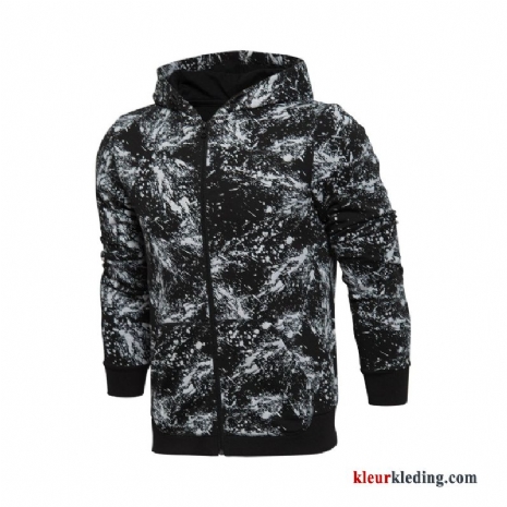 Heren Hoodie Jas Zwart Sportkleding Lange Mouwen Cardigan Mannelijk Breien