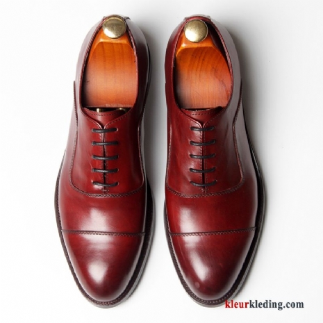 Heren Huwelijk Echt Leer Oxford Leren Schoenen Geklede Vintage Mannen Brits Rood