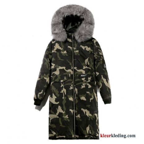 Heren Jas Warme Groen Katoenen Jas Lang Dikke Winter Kleding Camouflage