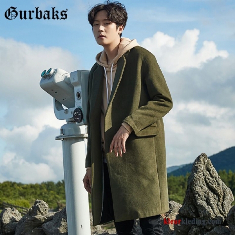 Heren Jas Wol Eenvoudige Effen Kleur Trenchcoat Winter Groen Trend Lang