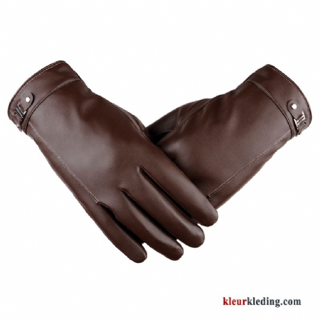 Heren Leer Bruin Herfst Winter Handschoen Touchscreen Outdoor Verdikken