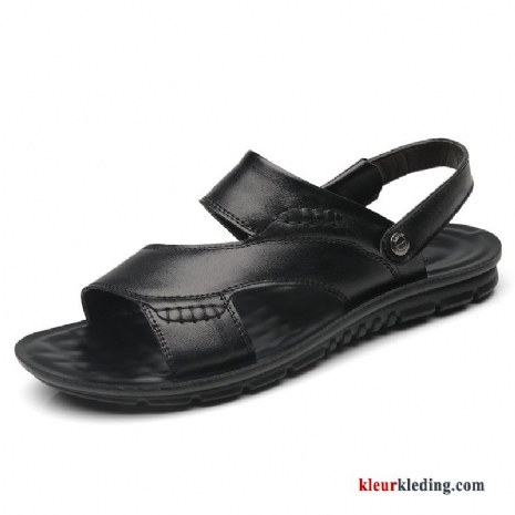 Heren Leren Schoenen Echt Leer Pantoffels Zomer Sandaal Strand Antislip Bovenkleding Zwart