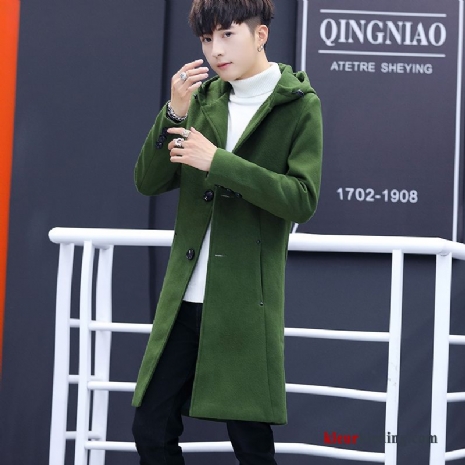 Heren Losse Winter Casual Groen Overjas Mooi Trenchcoat Mannelijk