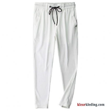 Heren Losse Wit Sport Broek Slim Fit Zijde Rechtdoor