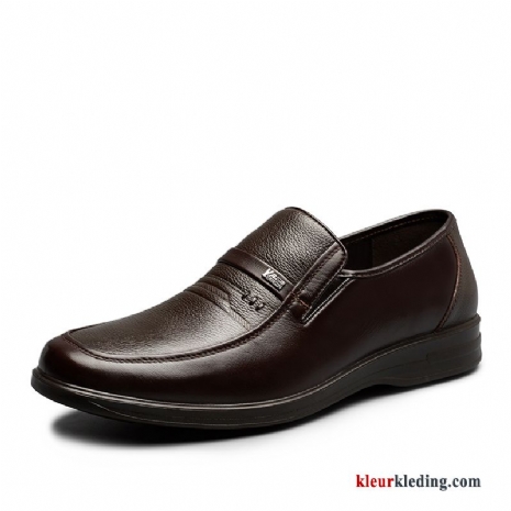 Heren Mannen Echte Leren Schoenen Casual Bruin Echt Leer Bedrijf Slip On Zwart