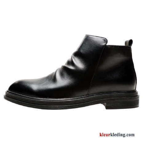 Heren Mannen Korte Laarzen Winter Slip On Echt Leer Alle Wedstrijden Laars Gentleman Zwart