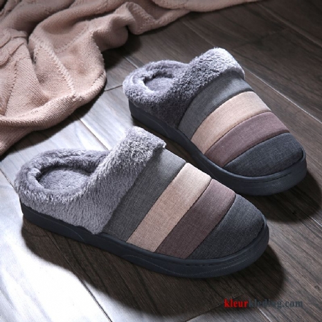 Heren Mannen Winter Lovers Slippers Schoenen Katoen Warm Zachte Zolen Grijs