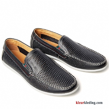 Heren Mocassins Leren Schoenen Zomer Bedrijf Leer Mannen Ademende Casual Loafers Zwart