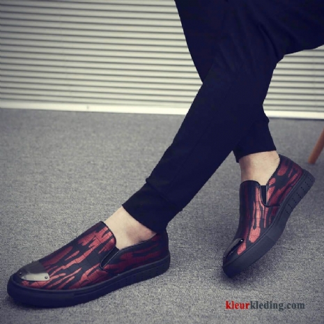 Heren Mocassins Mannen Bedrukken Loafers Brits Leren Schoenen Herfst Trend Alle Wedstrijden Rood