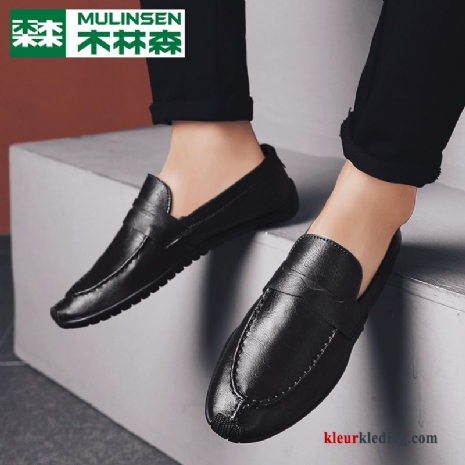 Heren Mocassins Schoenen Mannen Houten Bootschoenen Leer Casual Leren Schoenen Zuiver Zwart