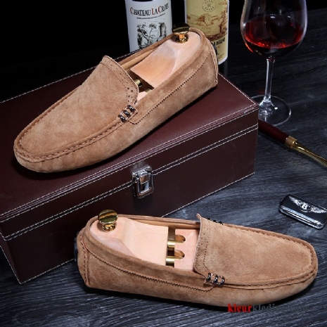 Heren Mocassins Suede Trend Mannen Loafers Leren Schoenen Slip On Chauffeurs Schoenen Echt Leer Kaki